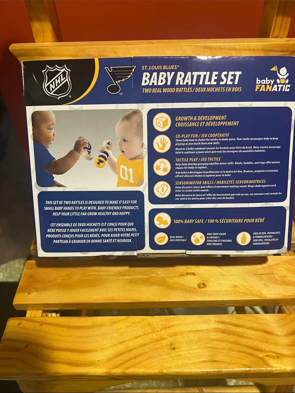 Baby Fanatic St. Louis Baby Rattle Set - Blue & Yellow -Real Wood